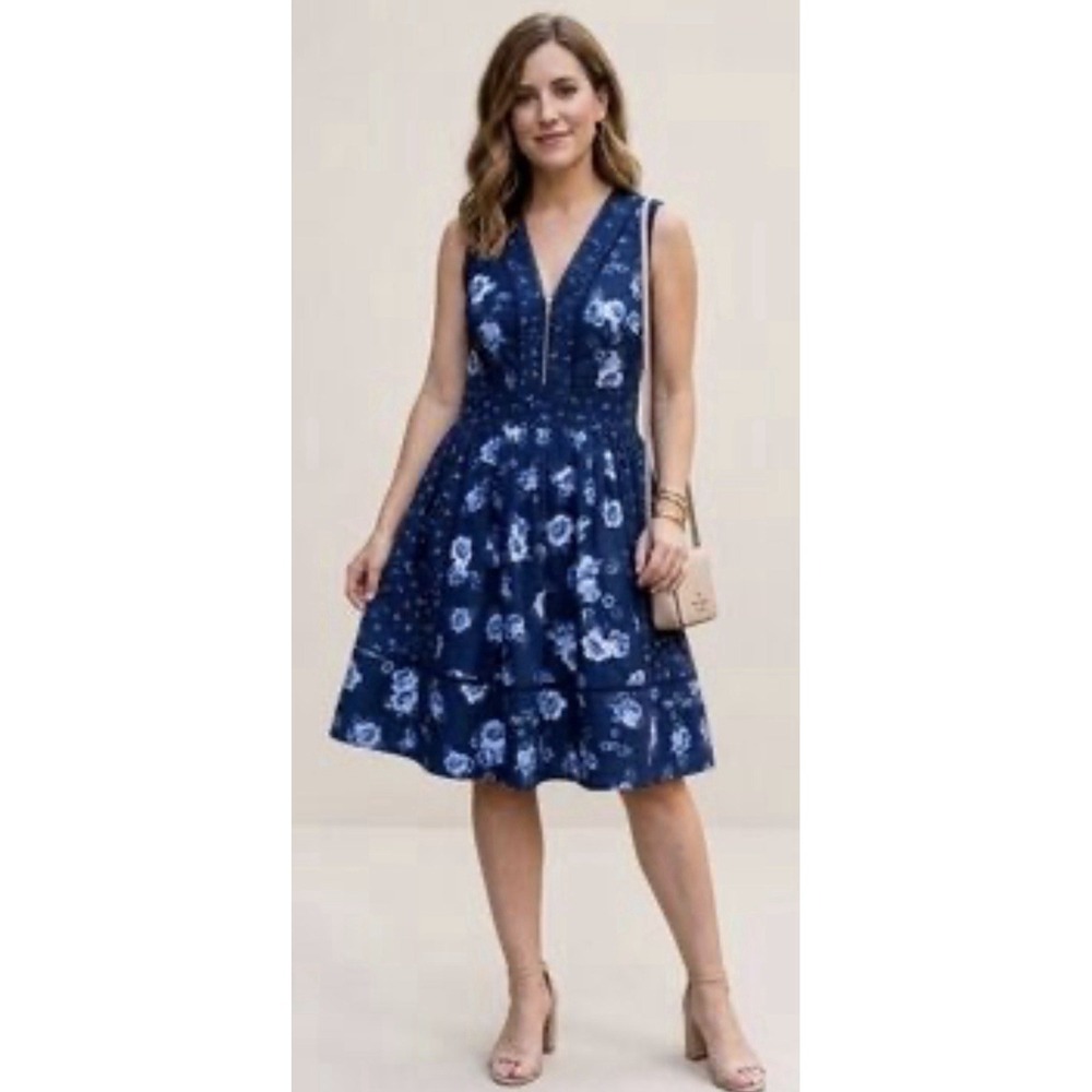 Kate Spade Out West Prairie Rose fit and flare dress Blue Floral Size 6